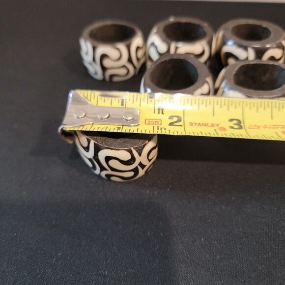 African Bone Napkin Ring Tribal Design Boho Brown Cream Heavy Set of 60 - Picture 7 of 7